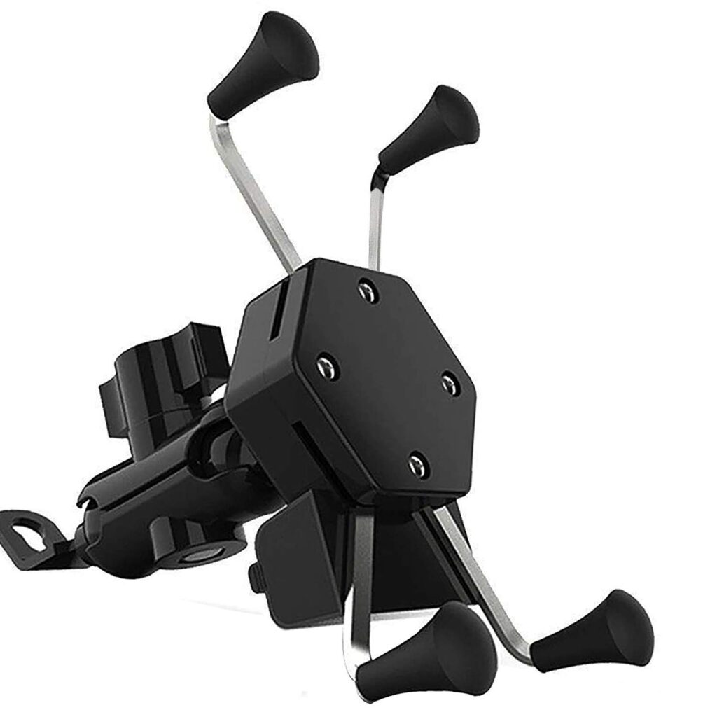 Pivalo PVHSMH1 Mobile Holder USB Charger Waterproof Heavy Duty Fast Charging X-Grip Spider 360 Degree Adjustable Cell Phone Cradle Stand for Universal Bike (Black)