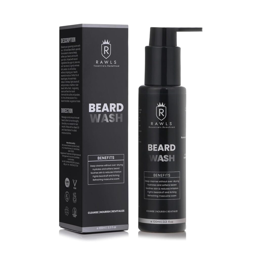 RAWLS Beard Wash Shampoo for Men - 100ml | Nourishing Beard Cleaner with Tea Tree, Coconut & Aqua | Promotes Beard Growth & Keeps Beard Fresh