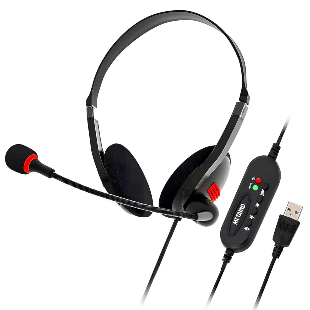USB Headphone with Noise-Canceling Mic | Ideal for Teams, Zoom, Office & Call Center Use | Comfortable Wired Headset for PC & Laptop | Model: Meta_MT440 (Black)