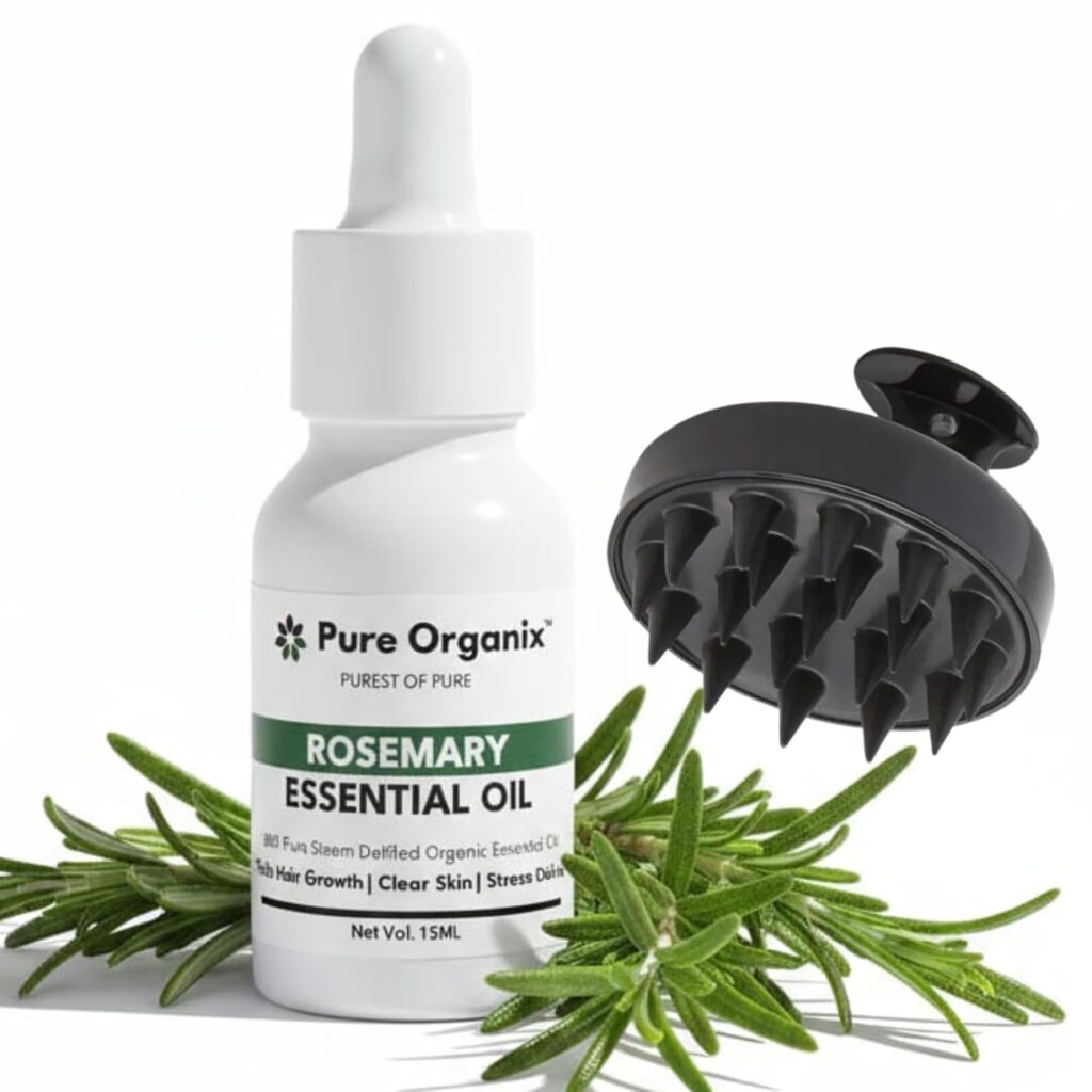 Stronger Rosemary Essential Oil for Hair Growth + Scalp Massager for Hair Fall Control | 100% Pure, Steam-Distilled, Undiluted | Premium Therapeutic Grade for Stimulating Hair Follicles | Fast Hair Thickening & Deep Nourishment | NO additives, NO fillers, NO synthetic fragrance - 15 ML