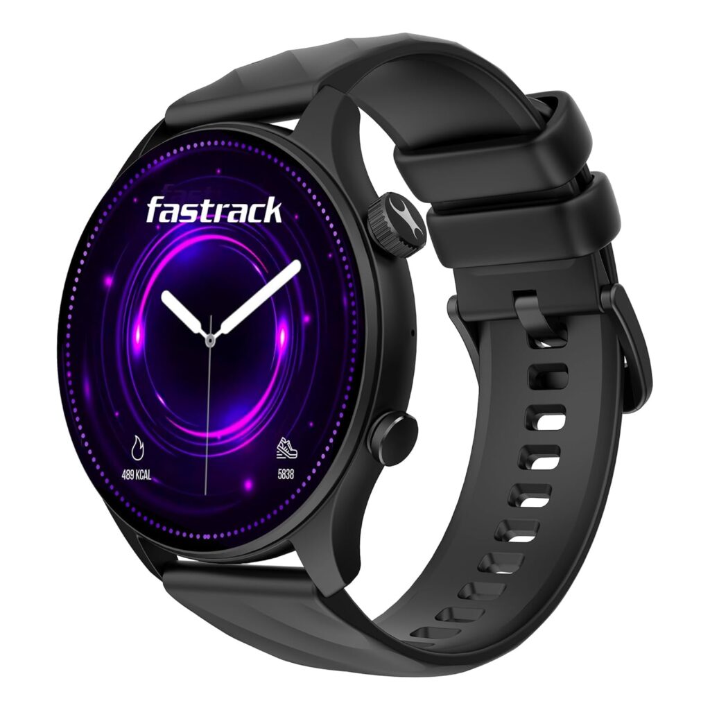 Fastrack Vivid Pro Smart Watch|1.43" AMOLED Display with 466 x 466 Pixel Resolution | Functional Crown| SingleSync BT Calling|100+ Sports Modes & Watchfaces|AI Voice Assistant|in-Built Games