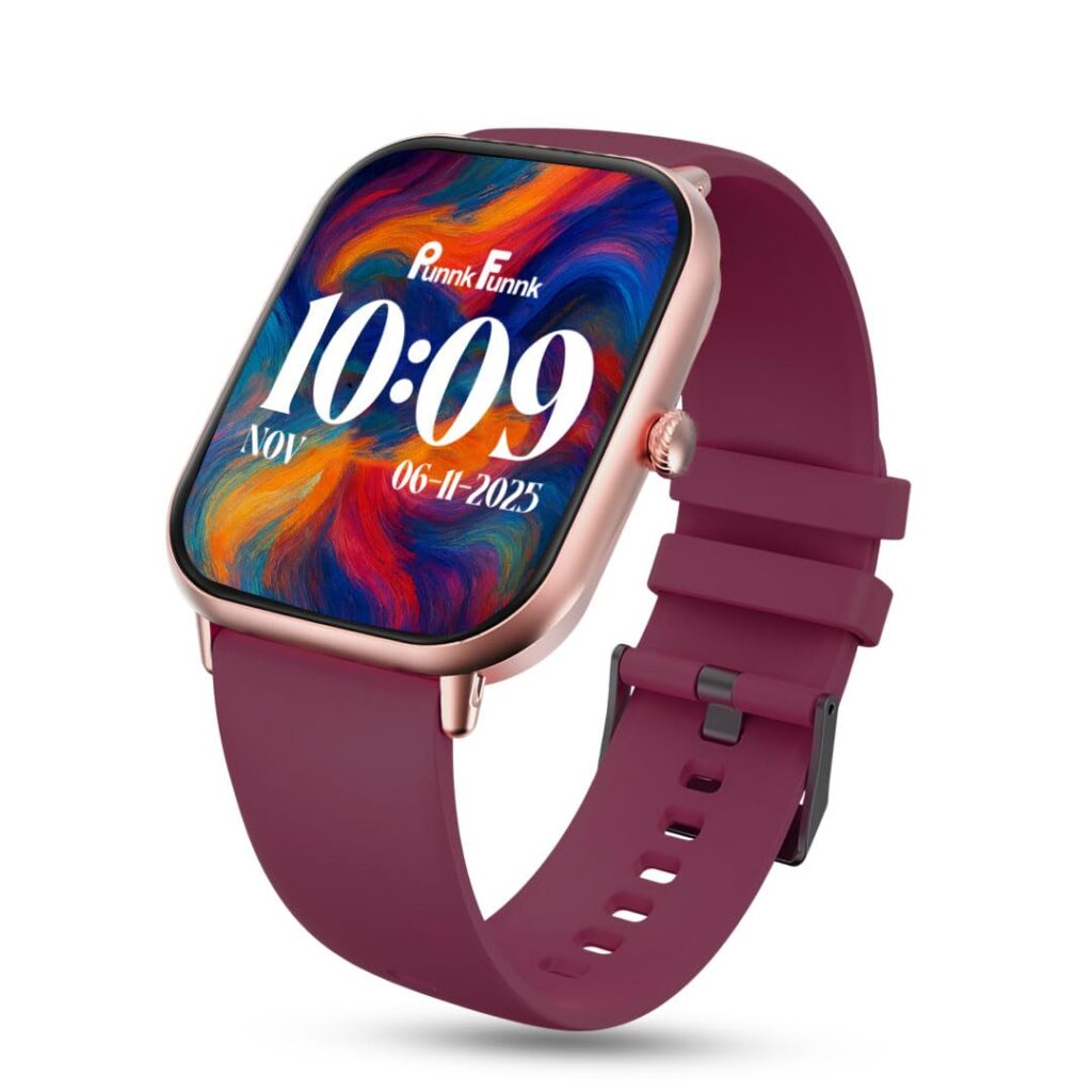 PunnkFunnk H9 1.96” HD Display Smartwatch for Men & Women | Bluetooth Calling | Heart Rate | SpO2 | Sleep Monitor | 100+ Sports Modes | IP67 Waterproof Fitness Watch for Android & iOS - (Maroon)