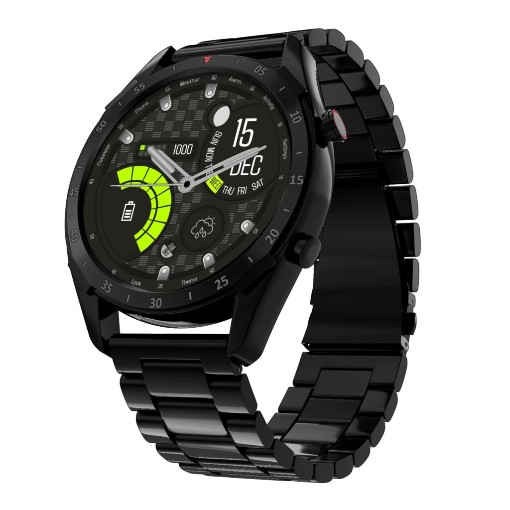 Vibez by Lifelong Sigma 1.39”, Luxury Smartwatch with Metal Case & Stainless-Steel Strap, 360*360 px High Resolution with 60Hz Refresh Rate, Bluetooth Calling & 360 Health Monitoring (VBSW2151, Black)