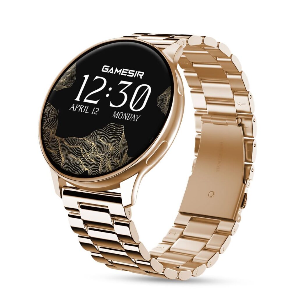 GameSir Active 2 Smart Watch AMOLED Display 1.3" Screen, 360 * 360 Resolution, IP68 Waterproof with Multiple Watch Faces Bluetooth Calling Metal Chain Round Dial Smartwatch for Men & Women (Gold)