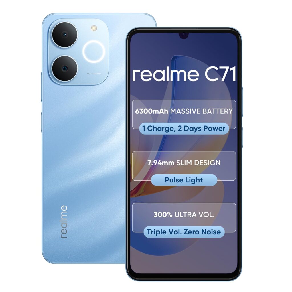 realme C71 4G Smartphone 4GB+64GB Sea Blue, 6.745 inch Screen, 90Hz Eye Comfort Display, 6300mAh Battery, 37MP Cameras, Unisoc T7250 Chip, IP54