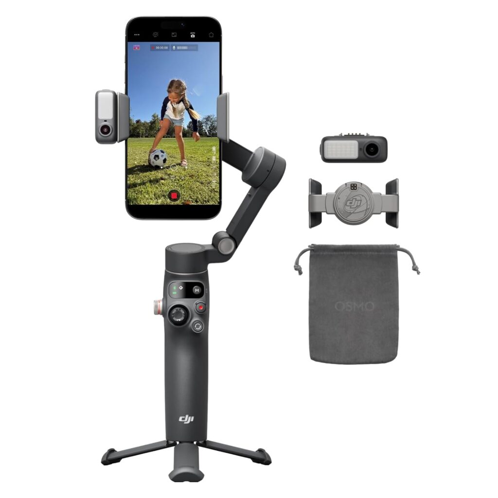 DJI Osmo Mobile 8 Gimbal Stabilizer for Phone, Native Tracking with Audio & Lighting, 360° Pan Rotation, Built-in Extension Rod & Tripod, 10h Battery, Extension Rod, Robust 3-Axis Stabilization