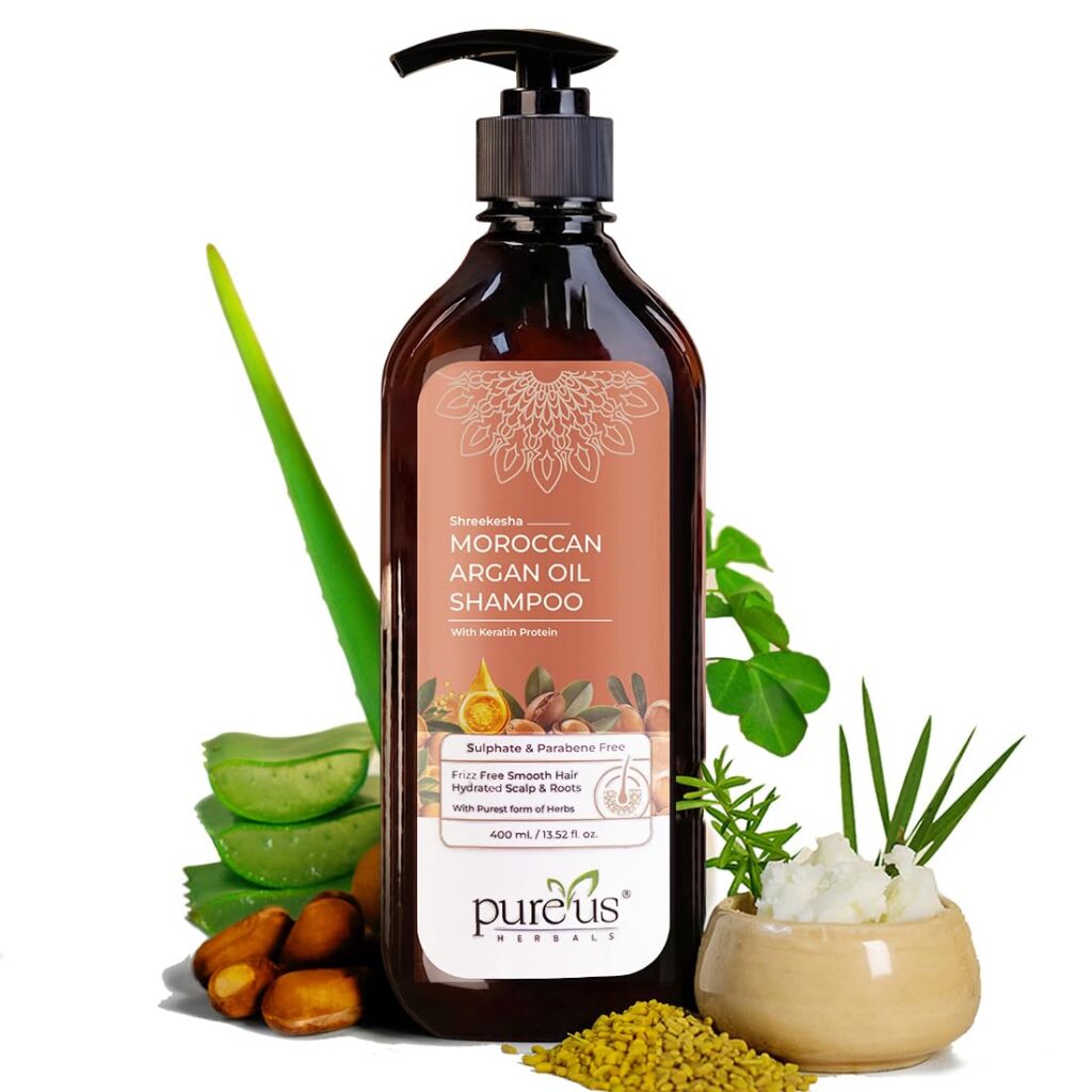 Shreekesha Moroccan Argan Oil Shampoo Sulfate & Paraben Free, With Keratin Protein for Frizz Control, Hydration & Smooth Hair – 400 ml