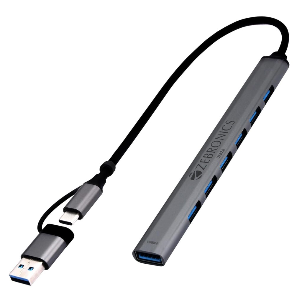 ZEBRONICS 700HB Type C Multiport Adapter with 7 USB Ports, Aluminum Body, Lightweight Design, USB 3.0, Compatible with Laptop | Smartphone | Tablet | PC