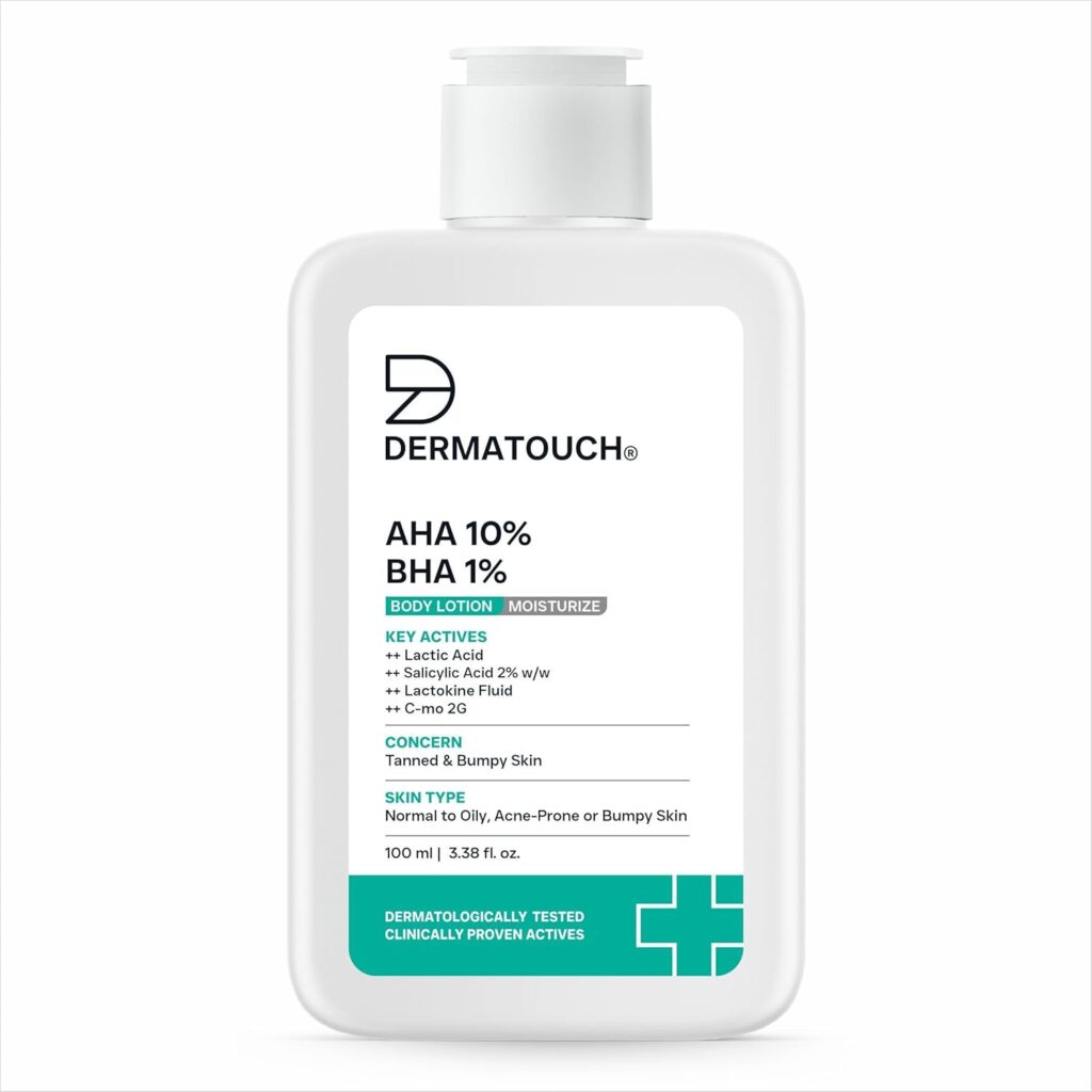 DERMATOUCH AHA 10% BHA 1% Body Lotion for Men & Women - Body lotion for dry skin – De-tans, Moisturizing & Bumpy Skin/Suitable for All Skin Types 100 ml