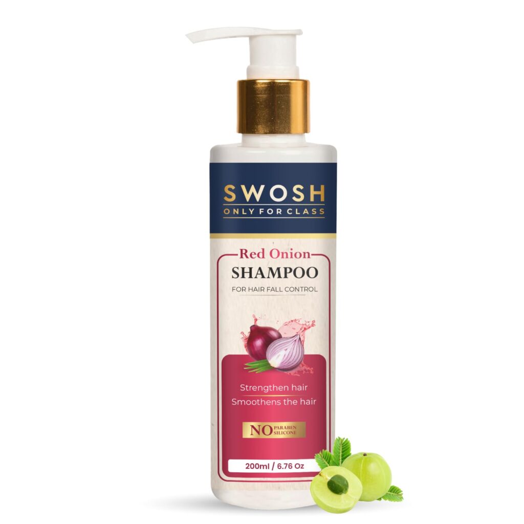 SWOSH Ayurvedic Red Onion Shampoo With Aloe Vera, Amla & Onion Extract 200ML for Hair Cleansing | Parabens & Sulphate Free- Suits All Skin Types