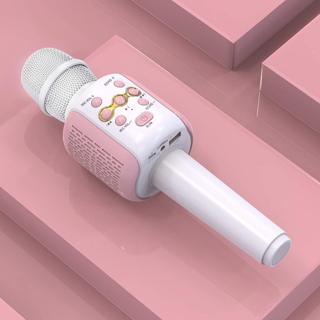 VRJTEC Kids Wireless Karaoke Microphone | Bluetooth Singing Mic with Built-in Speaker, Echo, Rechargeable & Portable Handheld Toy Mic for Boys & Girls Home Party Fun