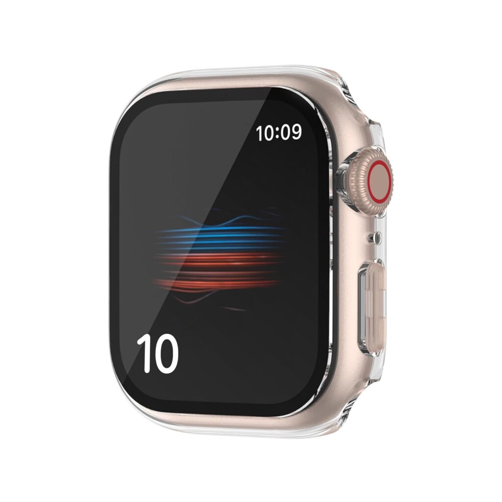 HANKN Case for Apple Watch Series 9 8 7 41mm, Tempered Glass Screen Protector, Bumper, Transparent (41mm, Clear)