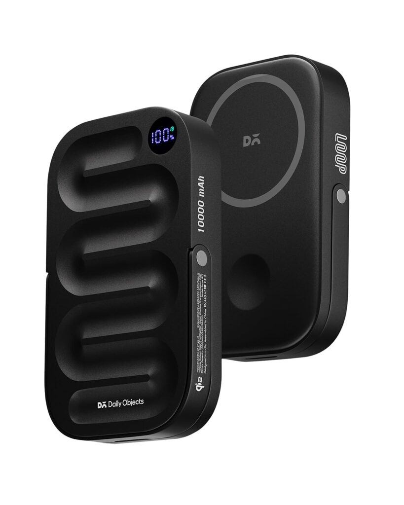 DailyObjects Loop Qi2-Certified 10000 mAh Fast Charging MagSafe-Compatible Wireless Aluminium Power Bank - Black Compatible with iPhone 16, 15,14,13,12 Series | Multi-Layer chipset for Protection