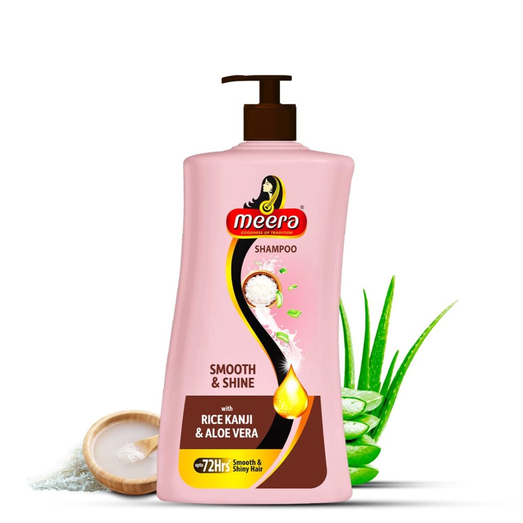 Meera Smooth & Shine Shampoo with Rice Kanji & Aloe Vera | Up to 72 Hours Smooth & Shiny Hair | Nourishes & Softens Hair | Suitable for Men & Women | 1000ml