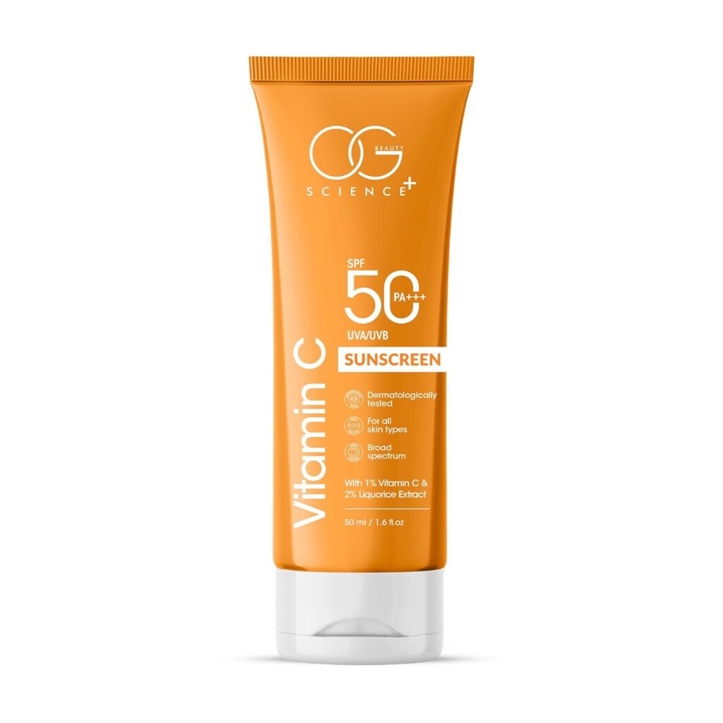 OG BEAUTY All Skin SCIENCE SPF 50 PA+++ Sunscreen | 1% Vitamin C & Liquorice for Radiant Skin | Broad Spectrum UV Protection | Hydrating & Fast-Absorbing | 50ml