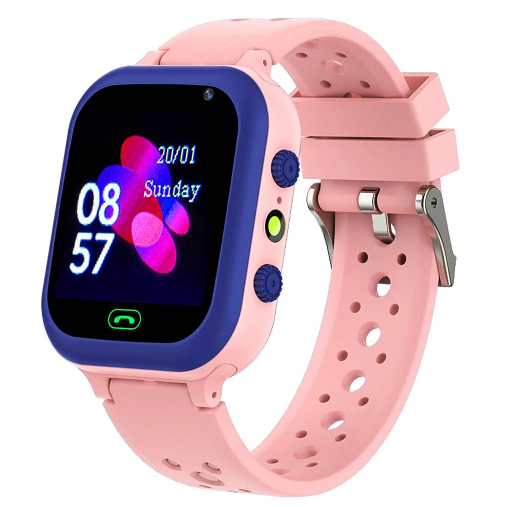 PunnkFunnk Q15 2G Sim Card SmartWatch for Kids, 1.44" HD Touch Screen Camera Photos Music Player Pedometer Alarm Clock Games Flashlight Gift for 4-15 Year Old Boys Toys for Kids Waterproof IP67(Pink)