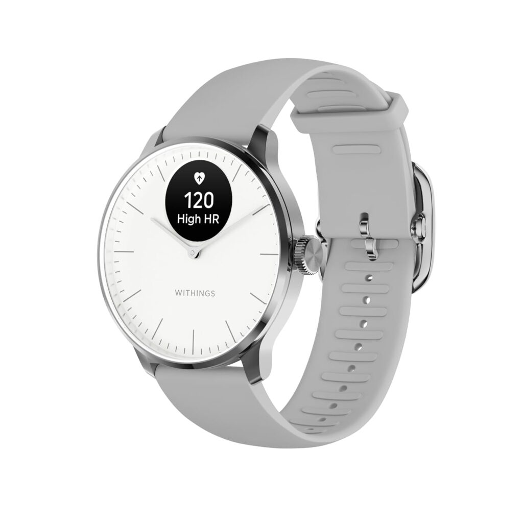 Withings ScanWatch Light - Hybrid Smartwatch, 24/7 Heart Monitoring, Activity Tracking, Cycle Tracking, Sleep Monitoring, Connected GPS, 30-Day Battery Life, Android & Apple Compatible (White)