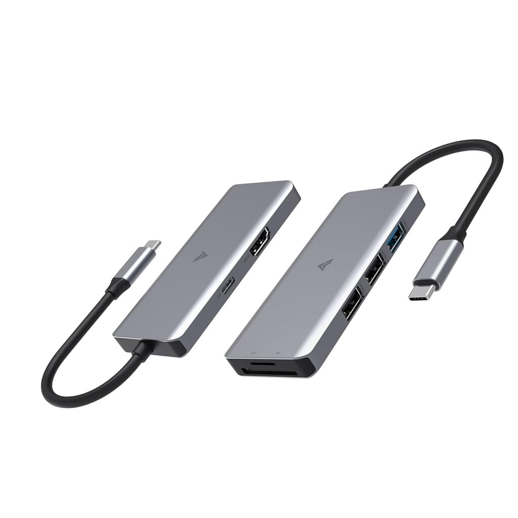 Vaku Luxos® USB Hub Type C SENTINEL 7IN1 multiport USB 2.0/3.0 High-Speed Adapter connector (5GBPS) data transfer Converter Extension, 4K HDMI, SD/TF Card Reader docking station USB A Port Compatible with Macbook Air Pro (M1, M2 etc), iPad Pro Air, Laptop, and Other Type C Mobile & Devices