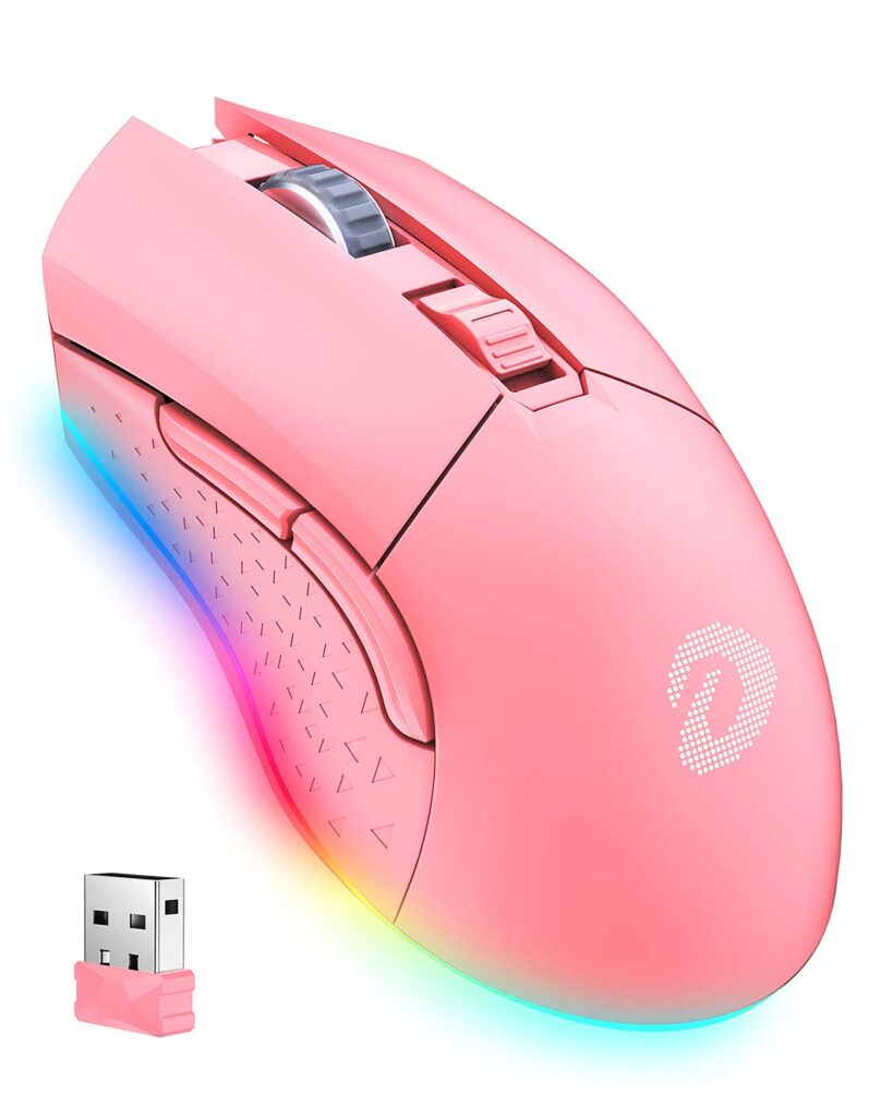 Wireless and Wired Dual-Mode Rechargeable Gaming Mouse with 7 Programmable Buttons, RGB and 7 Adjustable DPI Levels up to [10000DPI] [150IPS] [1000Hz Polling Rate] for PC and Notebook Gamer (Pink)
