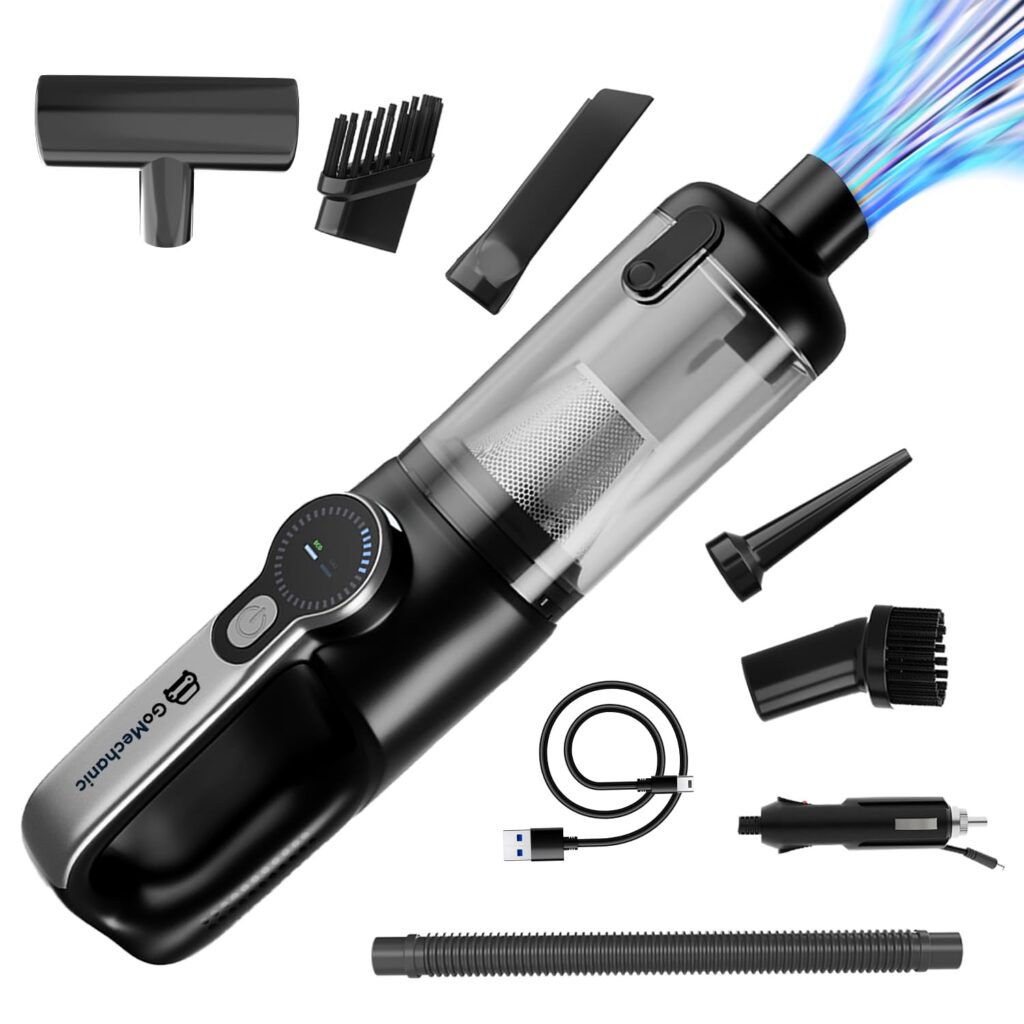 GoMechanic 2-in-1 Car & Home Vacuum Cleaner | 18000Pa High Power Suction | BLDC Motor | Corded + Cordless | Steel + Paper HEPA Filter | Rechargeable | Portable | Car Use Vacuum Cleaner