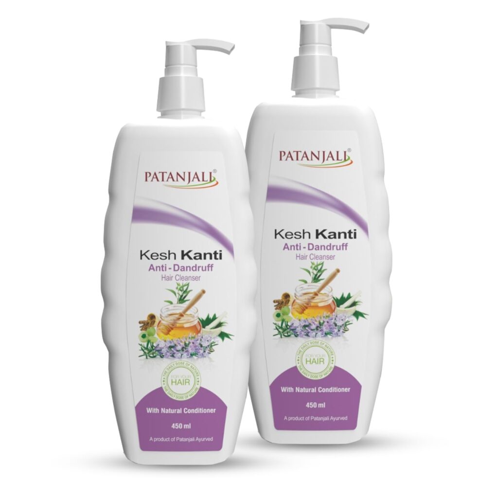 Patanjali Kesh Kanti Anti-Dandruff Shampoo 450ml, Herbal Hair Cleanser for Dandruff Control (Pack of 2)