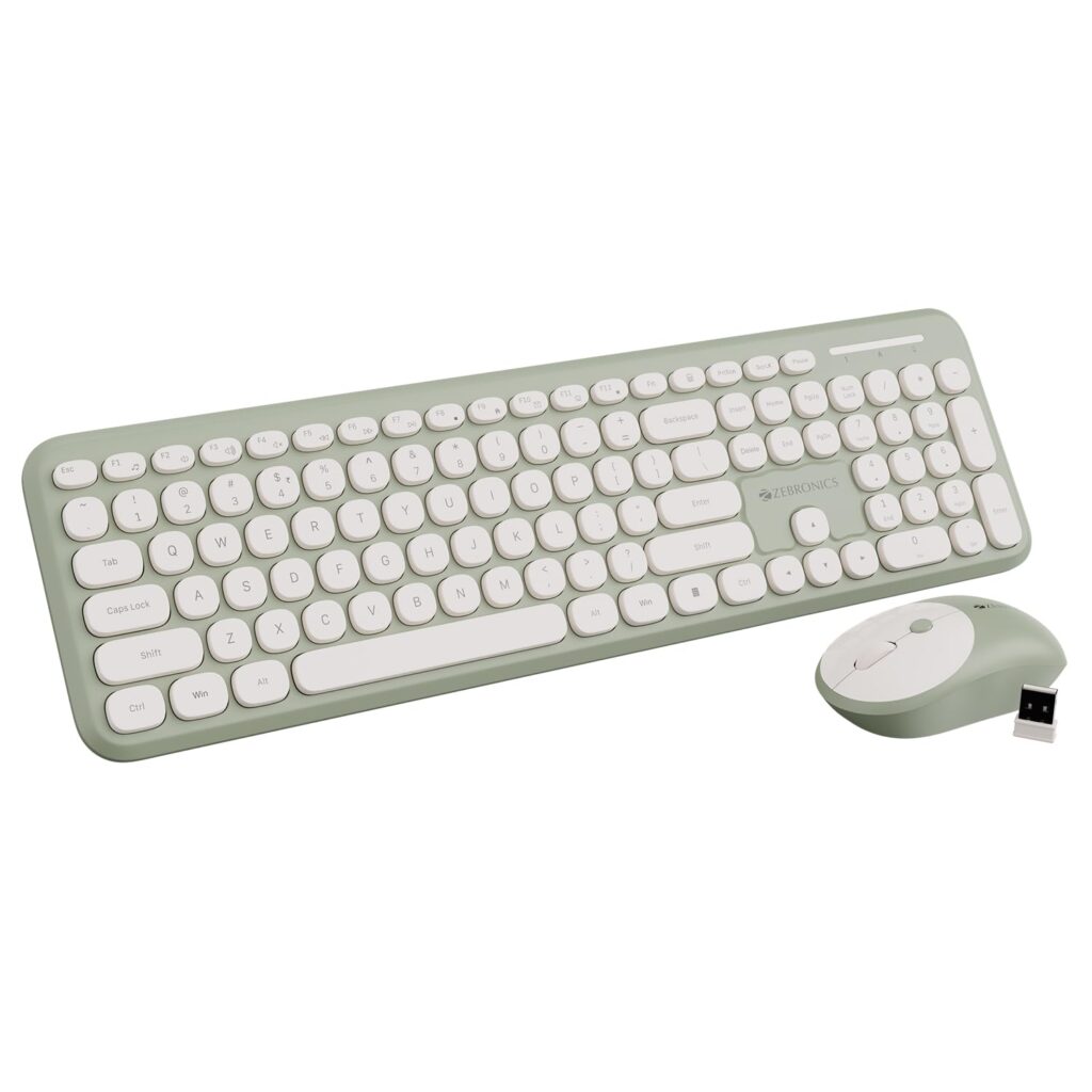 ZEBRONICS Companion 302 2.4GHZ Wireless Keyboard & Mouse Combo with UV Printed Keys,13 Multimedia Keys,800/1400/1600 DPI,High Precision,Advanced Optical Sensor Technology(Green)