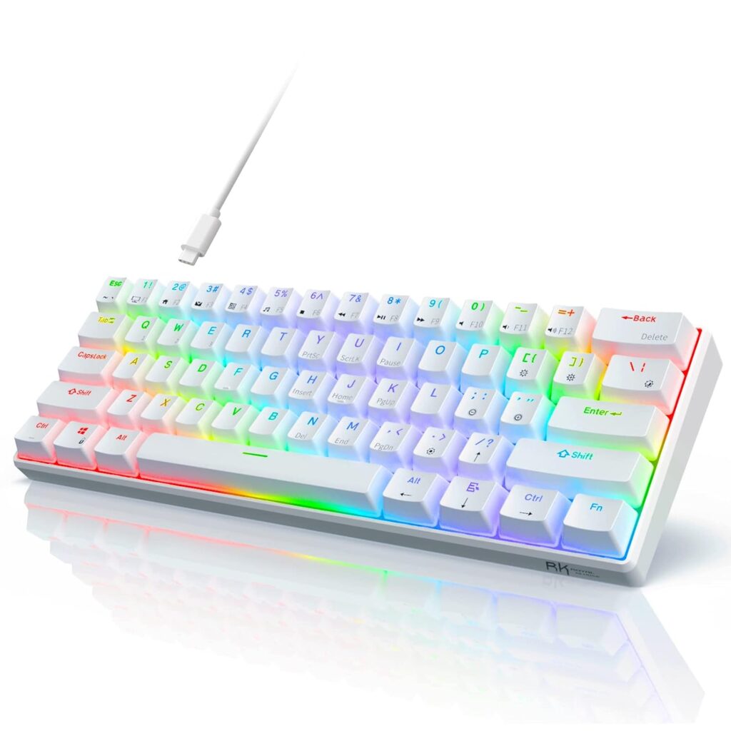 RK ROYAL KLUDGE RK61 Wired 60% Mechanical Gaming Keyboard RGB Backlit Ultra-Compact Red Switch White