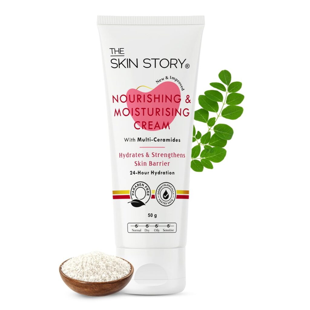 The Skin Story Moisturizing Face Cream | 24-Hour Hydration, Nourishing | Non-Oily with Moringa Oil, Wheat Protein, & Amino Acids | Dermatologist Tested & Paraben-Free | All Skin Types 50g