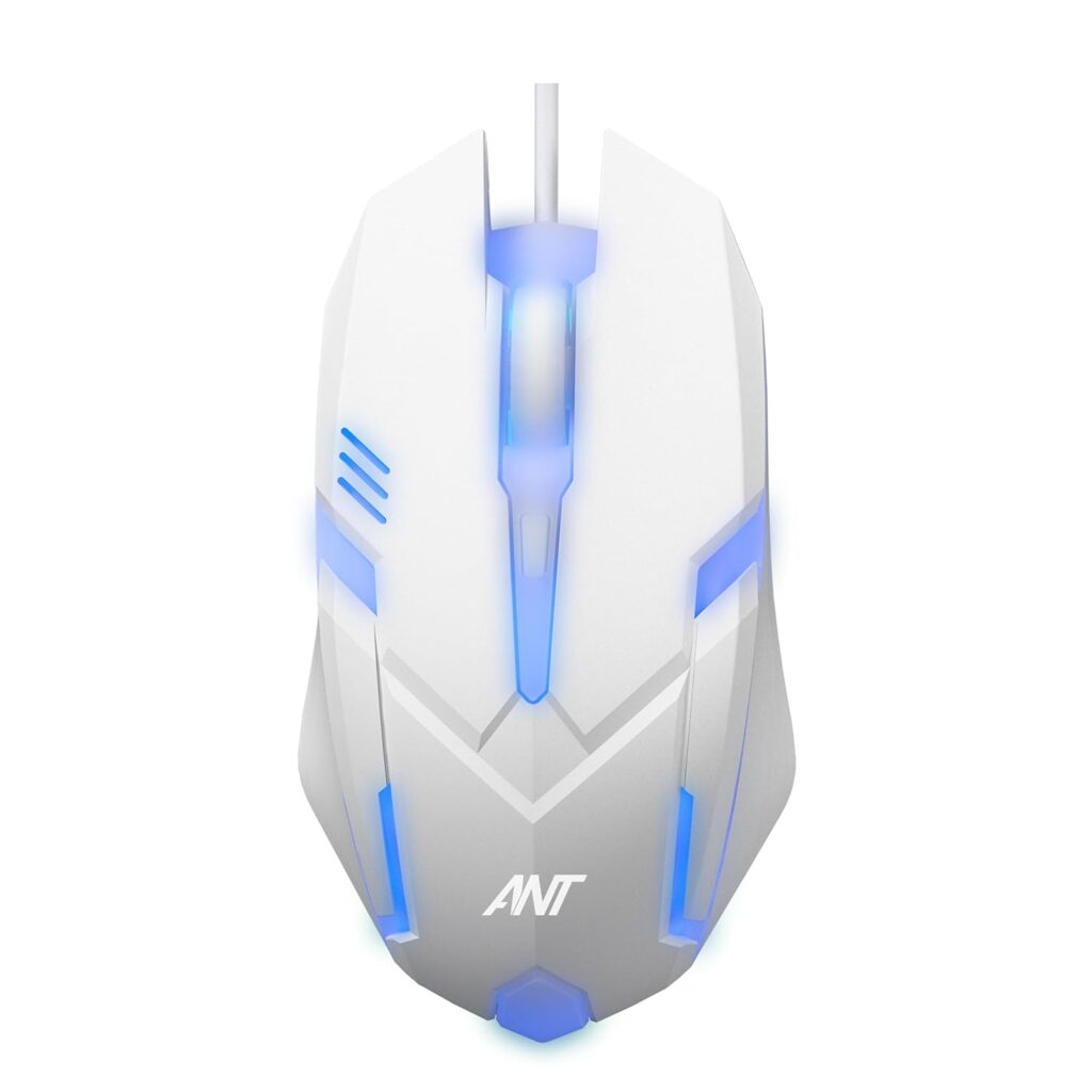 (Refurbished) Ant GM46 Wired Optical Gaming Mouse | 2400 DPI Sensor | 4 Durable Buttons | Multicolour Backlight | 1.5M Cable | Lightweight Design | Compatible with Windows, Mac & Linux_ White