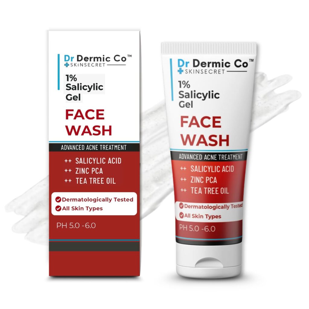 Dr. Dermic Co 1% Salicylic Acid Face Wash – Oil-Control & Acne Preventing Gel Cleanser | Sulphate-Free | With Zinc PCA & Tea Tree Oil | For Active Breakouts, Spots & Excess Oil | Men & Women