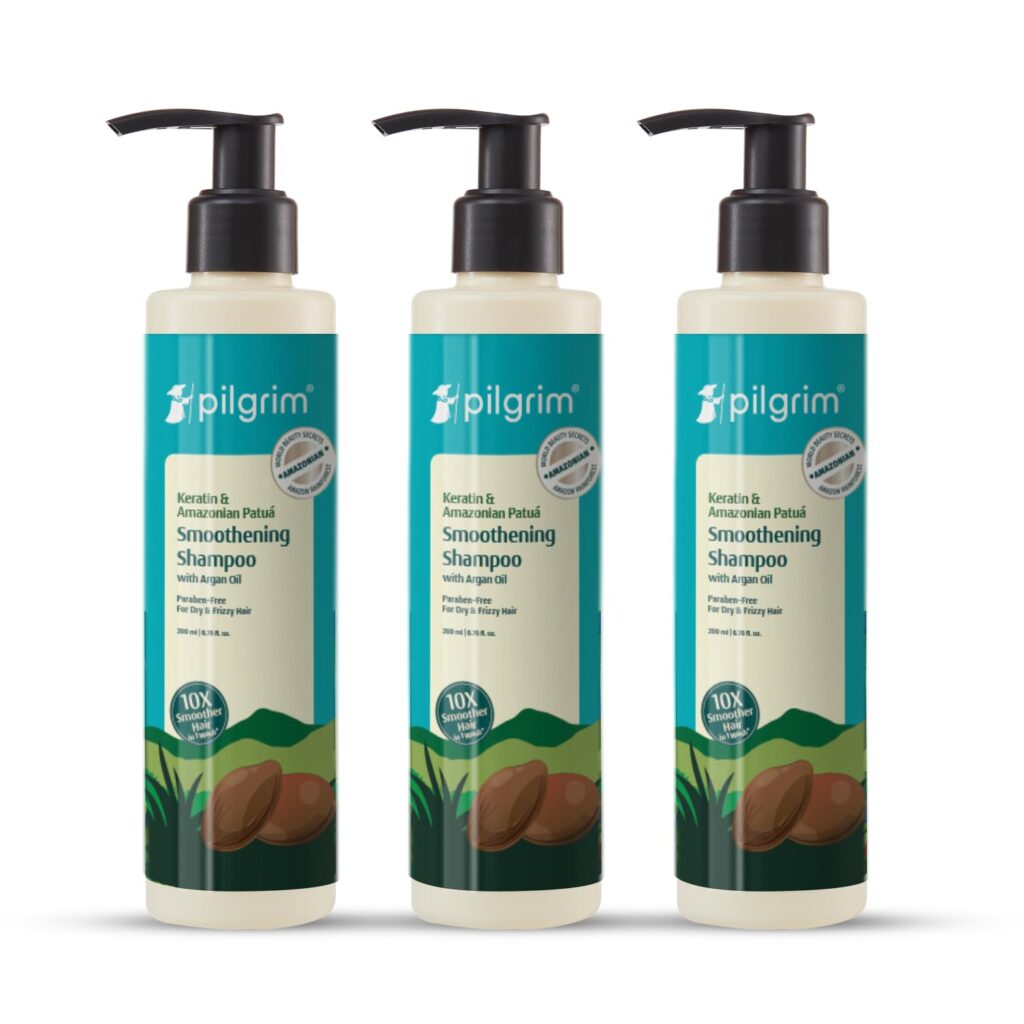 Pilgrim Patuá & Keratin Hair SMOOTHENING SHAMPOO for Dry & Frizzy hair 200 ML (Pack of 3) | Sulphate & Paraben free shampoo for Women & Men | Hair Smoothening & healthy scalp