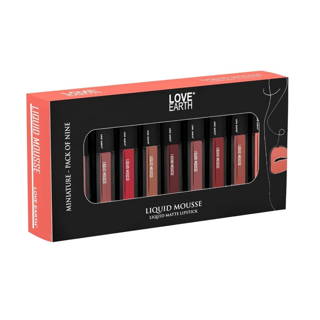 LoveEarth 9-Piece Matte Liquid Lipstick Set – Waterproof, Smudge-Proof, Long-Lasting, with Jojoba Oil & Vitamin E, Mini Lipstick Gift Pack