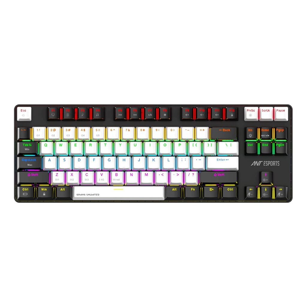 Ant Esports MK4500 Pro TKL, with 80% Mechanical Keyboard, 2.4G/BT5.0/Wired, Wireless Bluetooth Mechanical Keyboard 87 Keys, Gaming Keyboard, Red Switch, Black