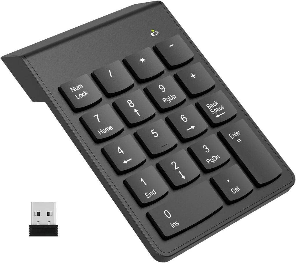 Tech-Uniuqe Wireless Numeric Keypad Slim Mini Number Pad Keyboard 18 Keys Numpad for Laptop Pc Notebook Desktop, Black Liquid Key