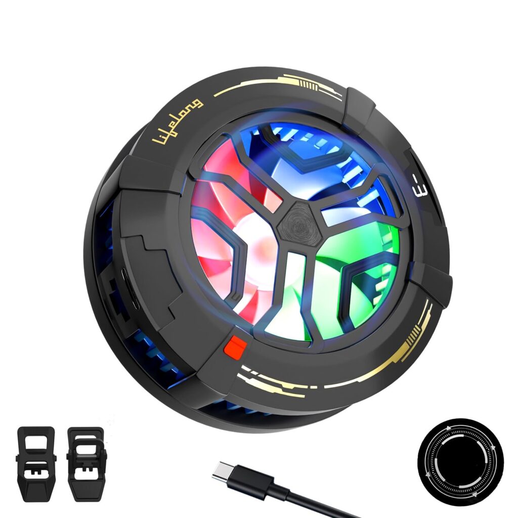 Lifelong Phone Cooler for Gaming | Powerful Semiconductor Technology | Magnetic Attachment For iPhone & Android | Additional Clip | Instant Cooling Fan for Mobile with 3 Speeds | USB Wired | RGB Light
