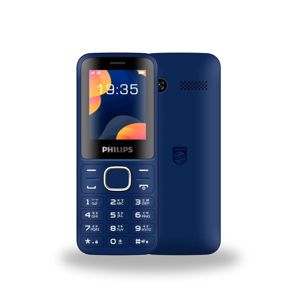 Philips All-New E2104 Dual Sim keypad Phone (with Voice Talker Feature) | Loud 2030mm Speaker |Long Lasting Battery | Projector Torch | Wireless FM | Digital Camera | Type C Charging (Blue)