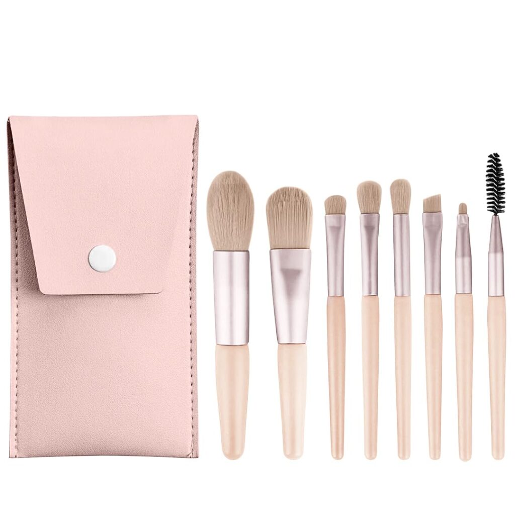 Gleva 8 Pcs Brush Set With Pouch, Makeup Brushes Premium Synthetic Kabuki Foundation, Concealers, Eye Shadows Professional Blush, Face Powder, Highlighter, Contour, Blending Eyeliner (Orange Peach)
