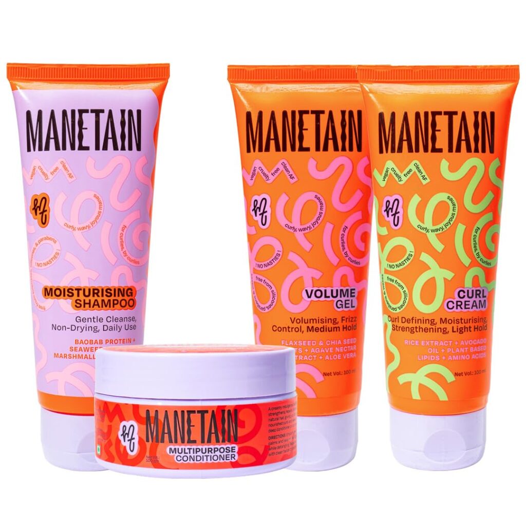 MANETAIN Washday Volume Bundle Mini Size | Moisturizing Shampoo 100ml , Multipurpose Conditioner 100gm , Volume Gel 100 ml & Curl Cream 100 ml | Hydrating, Anti-Frizz, Curl-Enhancing for Curly,Wavy Hair