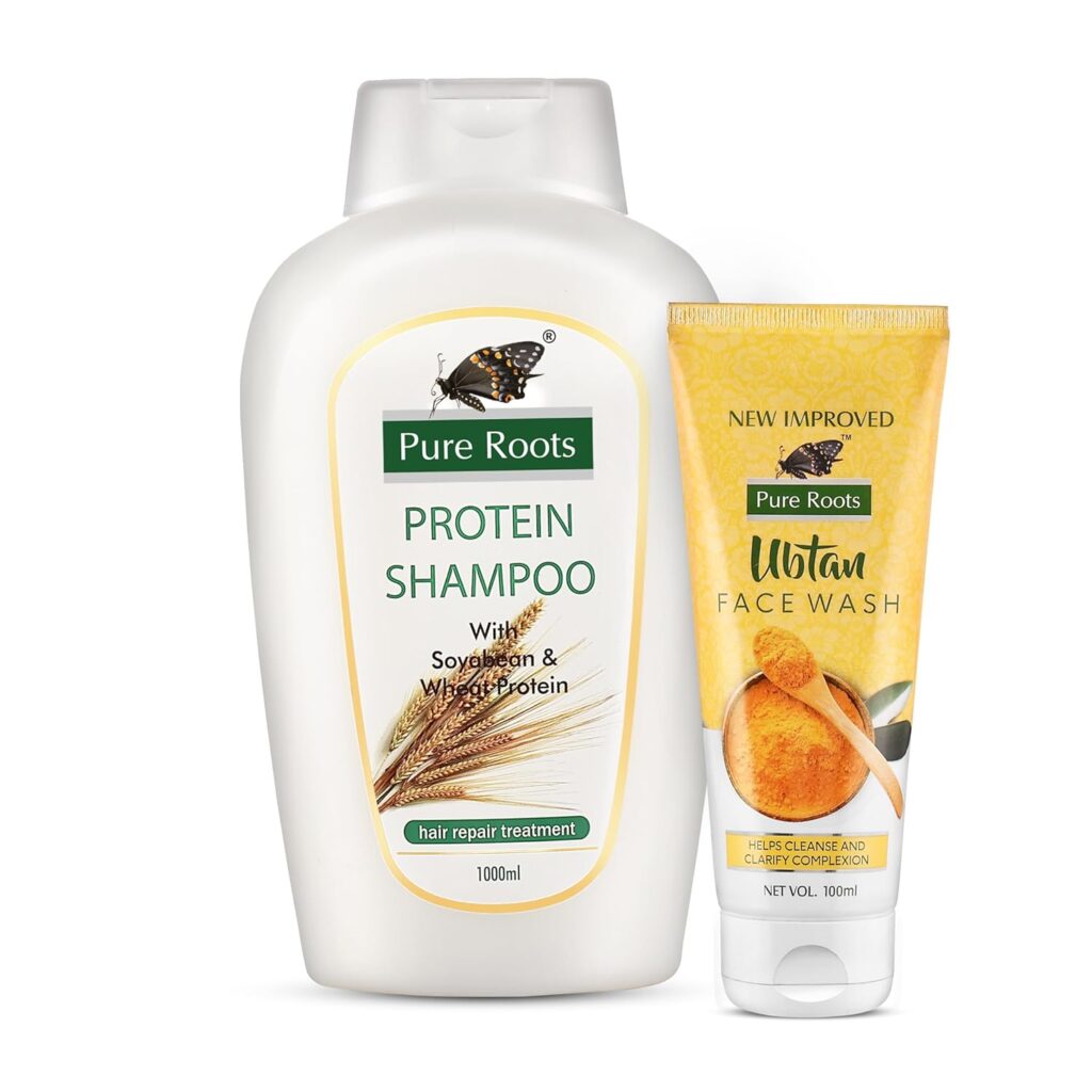 Pure Roots 1000ml Rich Protein Shampoo with 100ml Face Wash, Anti Hair Fall Control & Hair Repair Shampoo, Growth, Silky and Smooth.