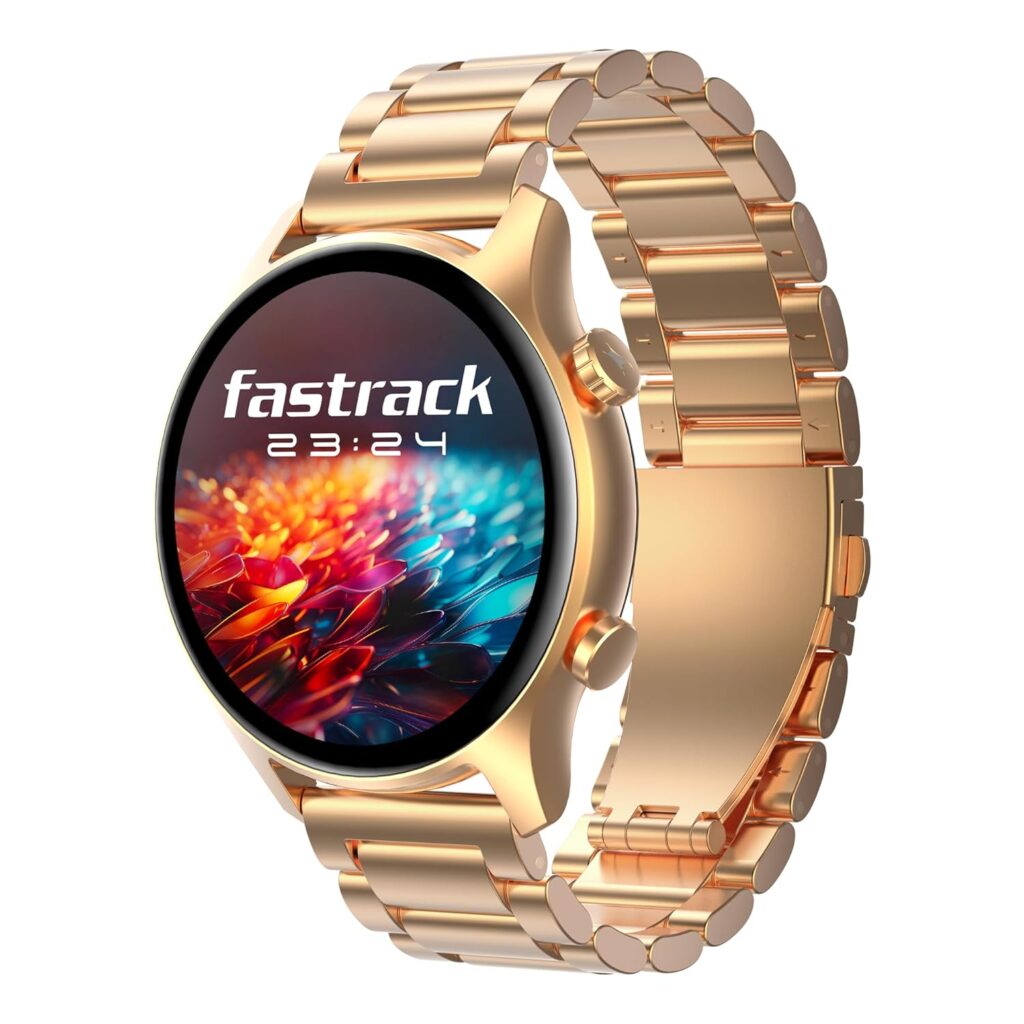 Fastrack Astor FR2 Pro 1.43" AMOLED Stainless Steel Smart Watch with SpO2, Heart Rate, BT Calling, Adaptive AOD,Functional Crown, AI Voice Assistant – Smartwatch for Stylish Professionals (Rose Gold)
