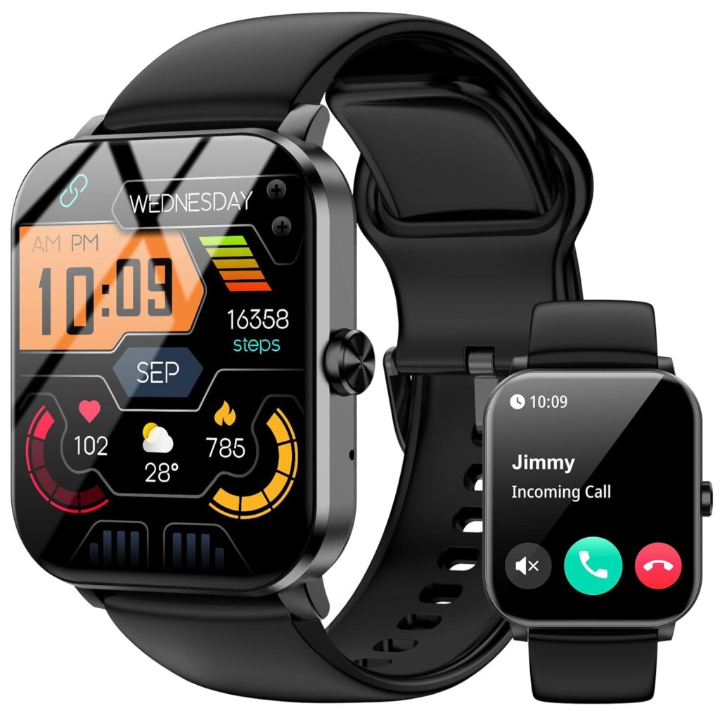 Smartwatch for Man Women Fitness with Bluetooth Call, Fitness Tracker Compatible with iPhone or Android (Black)