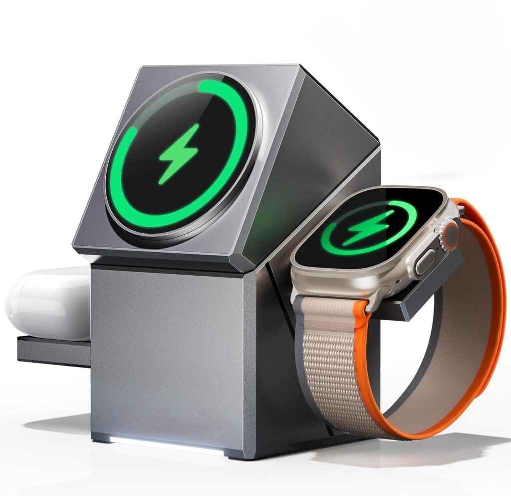 Wireless Charging Station, CubeTrick-X Qi2 15W Fast Charge, 3 in 1 Wireless Charging Station for Apple Watch Charger, for iPhone 16, 15, 14, 13, 12 Series, AirPods (30W USB Charger Included)