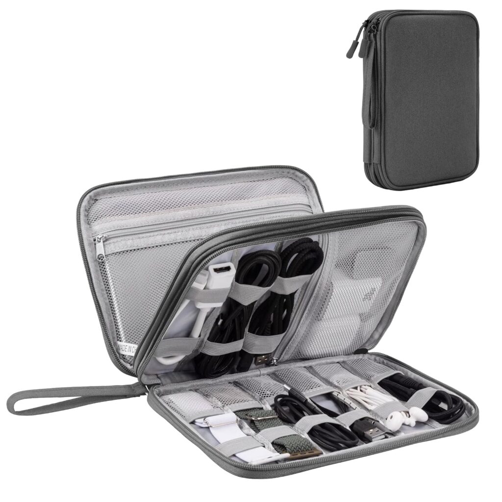 SaleOn 9x6" Inch 2 Layer Travel Organizer Pouch for Gadgets Cables Chargers Power Bank Cable Organiser Tech Bag Laptop Accessories Travel Pouch for Men (cord grey)