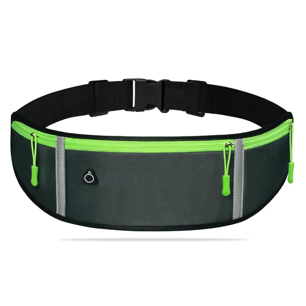 Kraptick Running Waist Belt with 3 Pockets | Adjustable, Waterproof & Sweatproof Jogging Belt | Sports Waist Pouch for Phone, Keys & Money | Lightweight Fitness Belt for Running, Gym, (Grey)