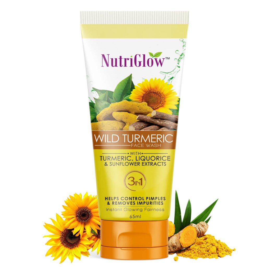 NutriGlow Wild Turmeric Face Wash with Liquorice & Sunflower Extracts For Glowing Skin, Improve your Skin Texture, Fight With Pollution & Dust, Reduce Pigmentation, 65ml
