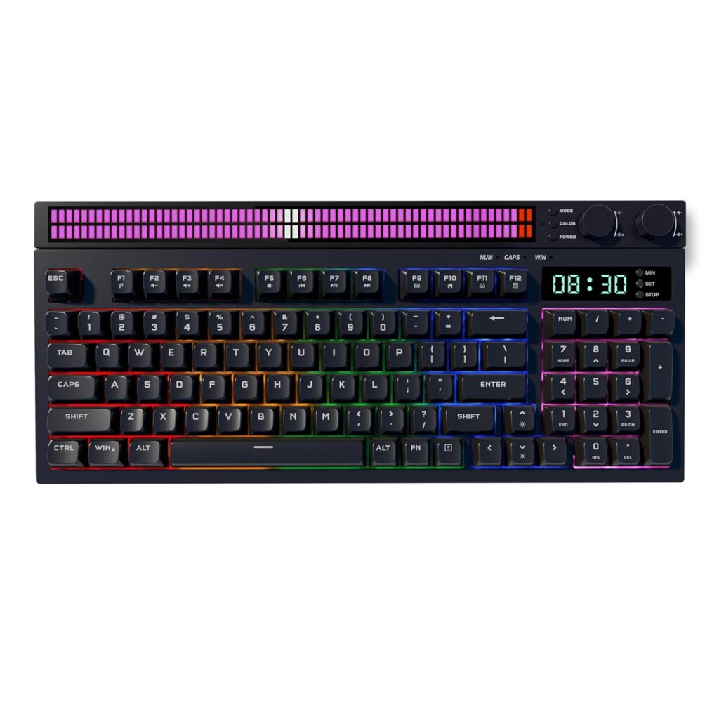 AZOTH Eclipse Black 94 Keys Trimode Gaming Membrane Keyboard, RGB Backlit, Wireless Bluetooth 2.4G & Wired, 2 Knobs, Rhythm Light, Volume & Brightness Control, for PC Mac Laptop, 2000mAh Battery