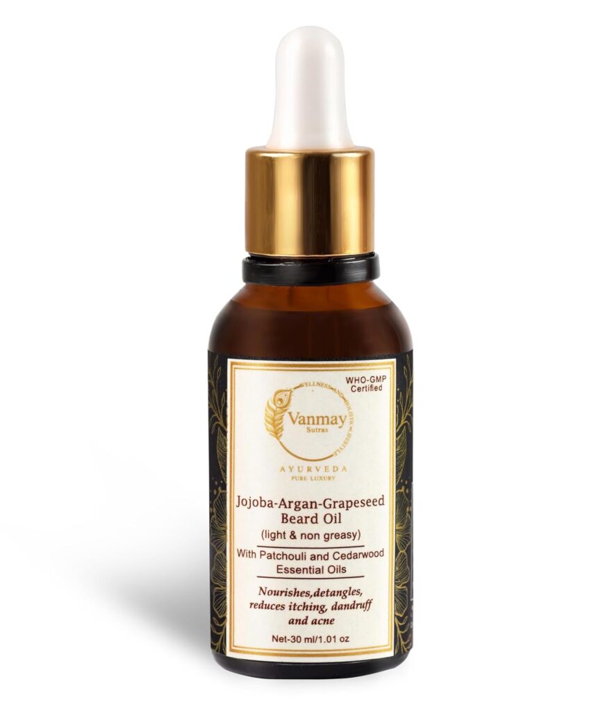 Jojoba-Argan-Grapeseed Beard Oil for Men | 30ml | Nourishes, Softens & Detangles, Reduces Itching