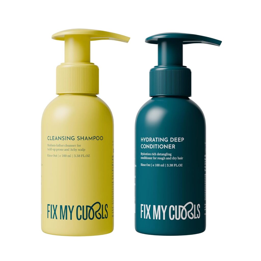 Fix My Curls Cleanse & Condition Bundle | For Cleansing, & Moisturising Curly & Wavy Hair, Sulphate & Silicone Free |Anti Dandruff, Tea Tree|50ml each (Cleanse & Condition, 100ml (Pack of 2))