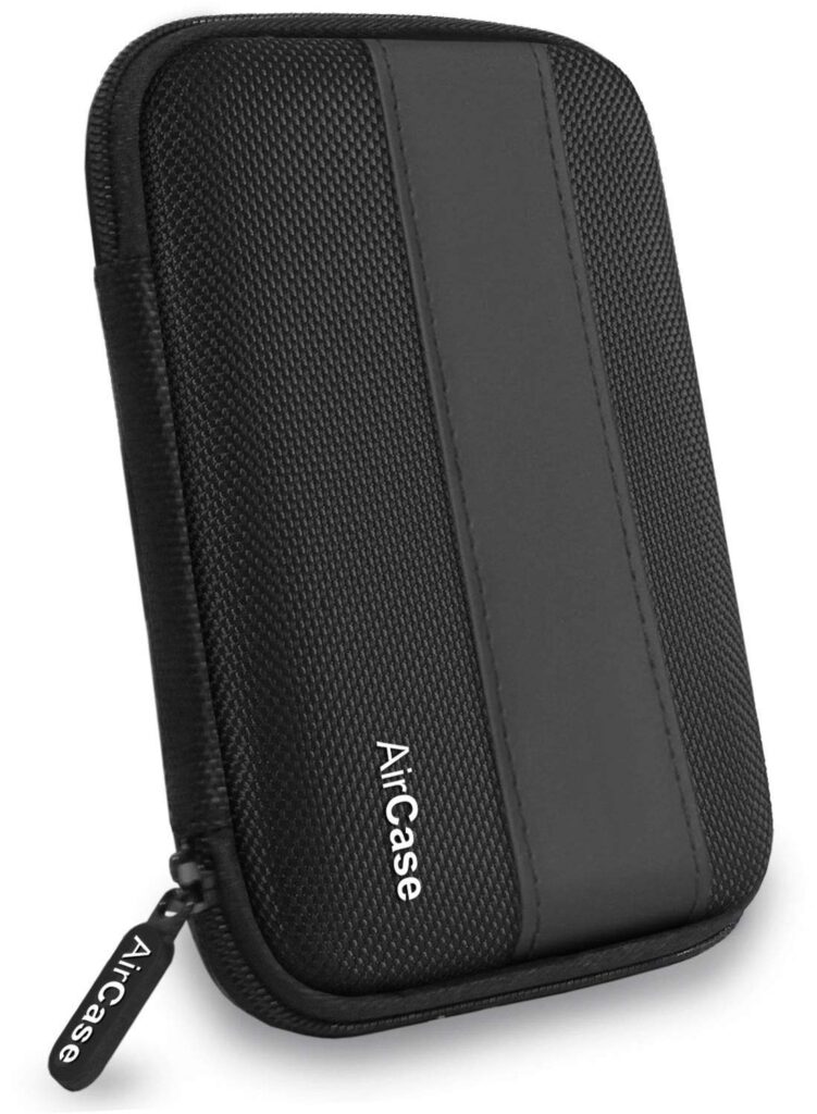 AirCase Rugged Hard Drive Case for 2.5-inches Western Digital, Seagate, Toshiba, Portable Storage Shell for Gadget Hard Disk USB Cable Power Bank Mobile Charger Earphone, Water Resistant (Black)