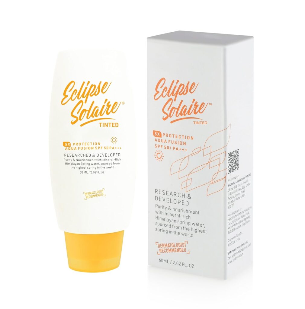 Eclipse Solaire Aqua Fusion Sunscreen SPF50 | 5X Protection with SPF 50 PA+++ | Infused with Himalayan Spring Water | Non-Greasy, For All Skin Types – 60ml